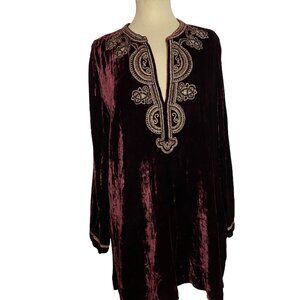 Chico's Velvet Tunic/Top, size 2, deep purple with beaded embroidery